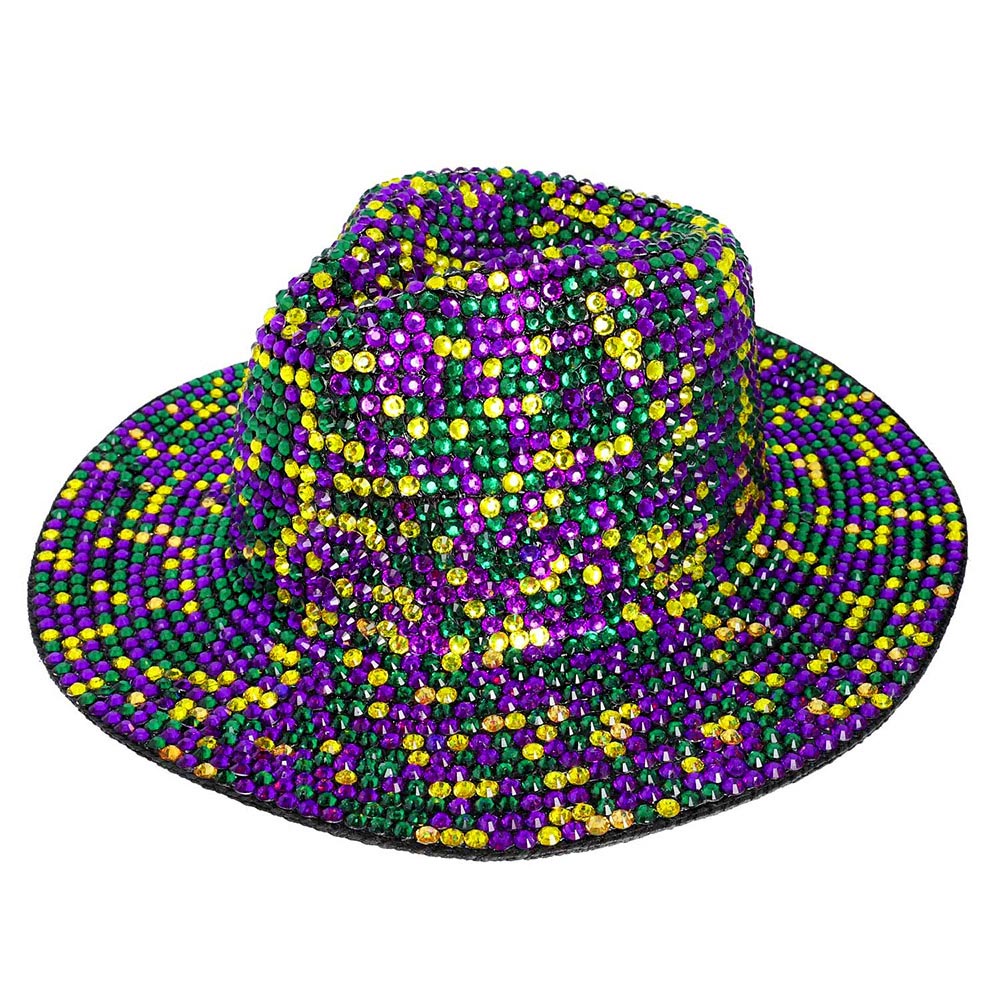 HATEGORY Bling Studded Mardi Gras Fedora Hat