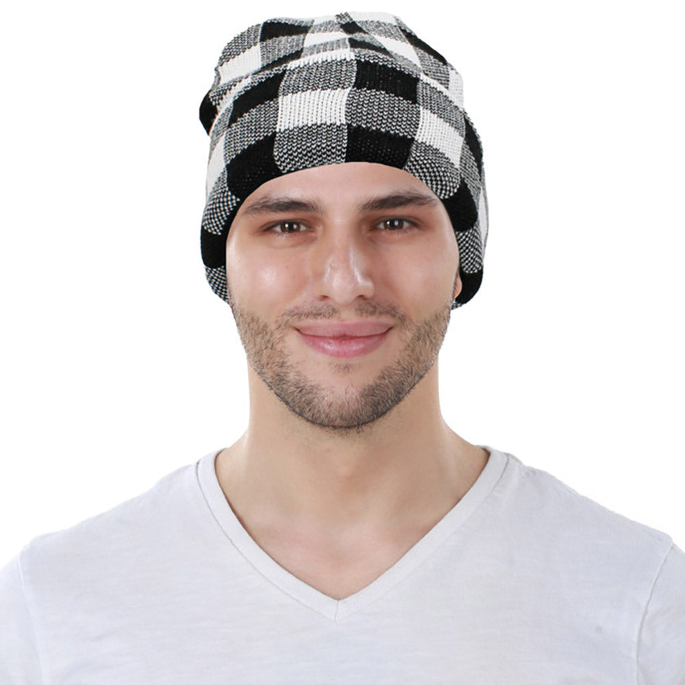 HATEGORY Buffalo Check Patterned Knit Beanie Hat