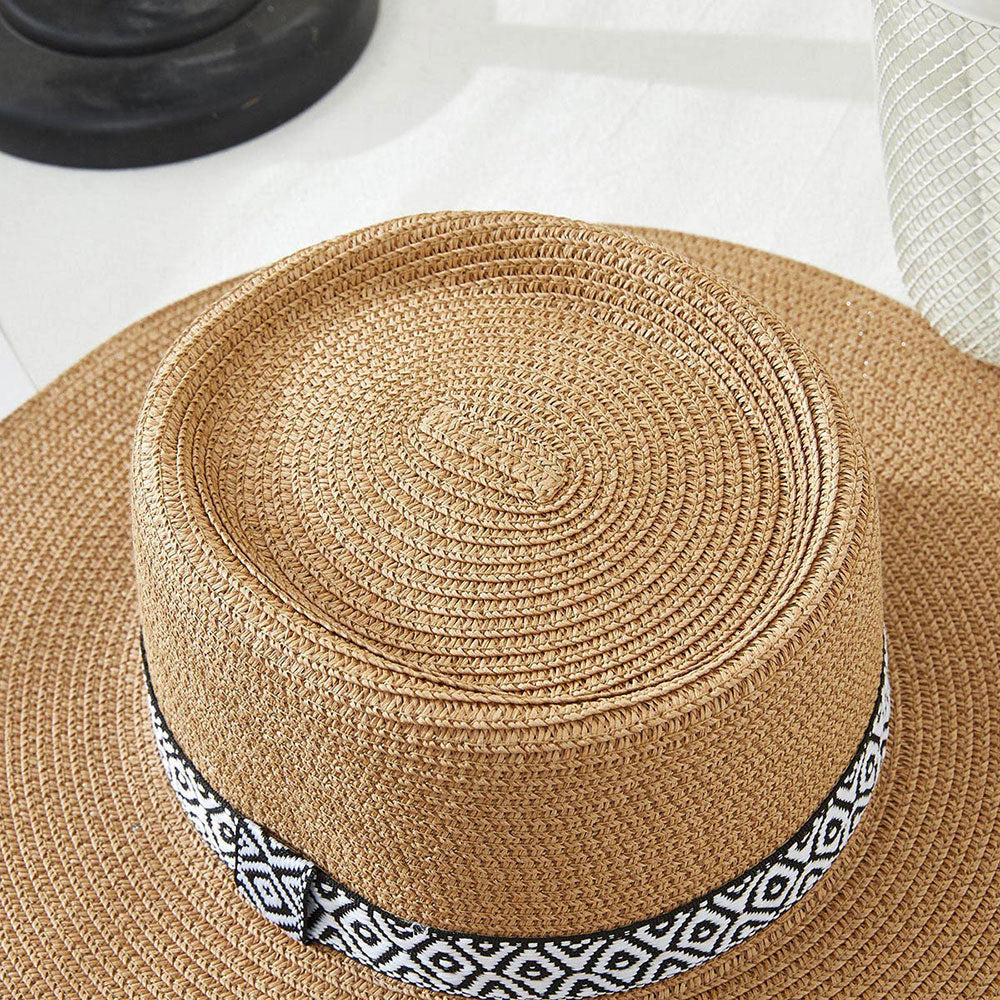 HATEGORY Aztec Patterned Band Straw Panama Sun Hat