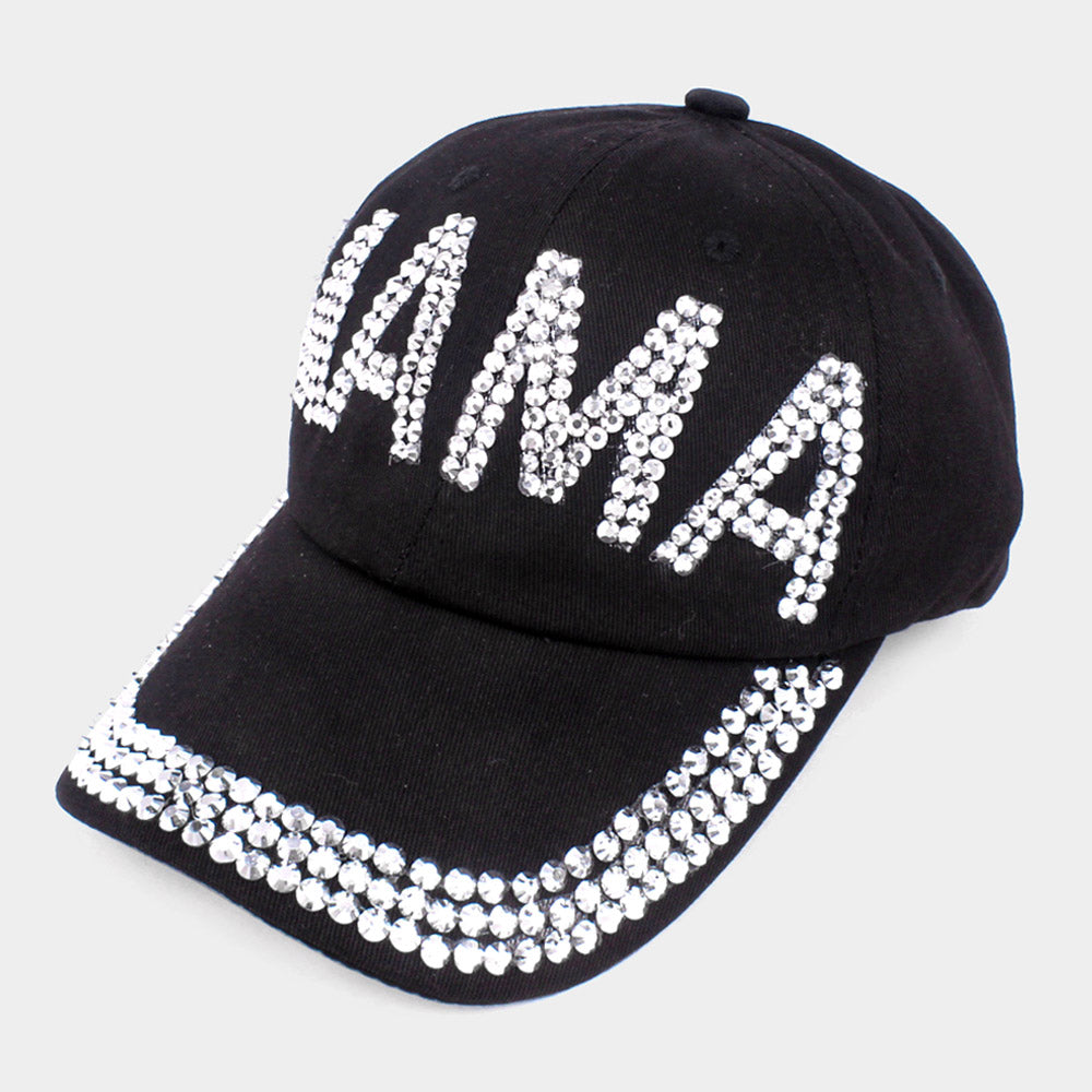 HATEGORY MAMA Studded Message Black Denim Baseball Cap