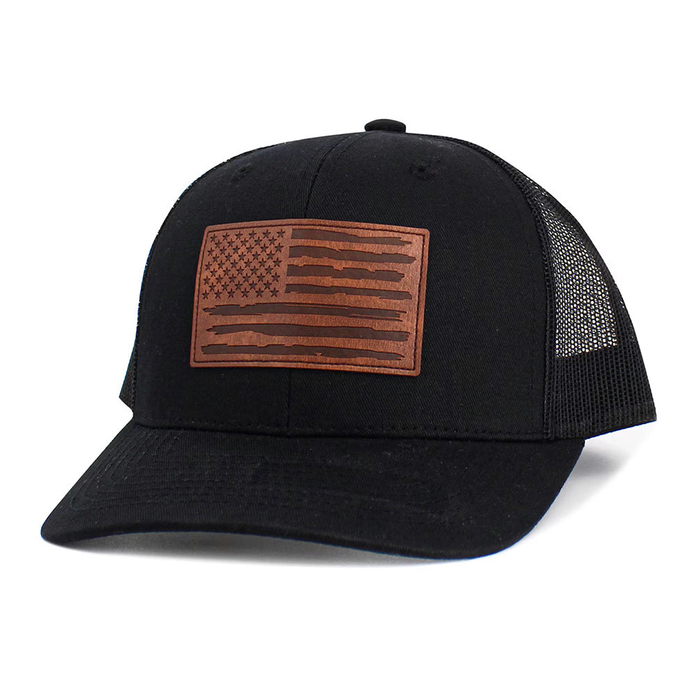 HATEGORY American USA Flag Patch Pointed Mesh Back Trucker Hat
