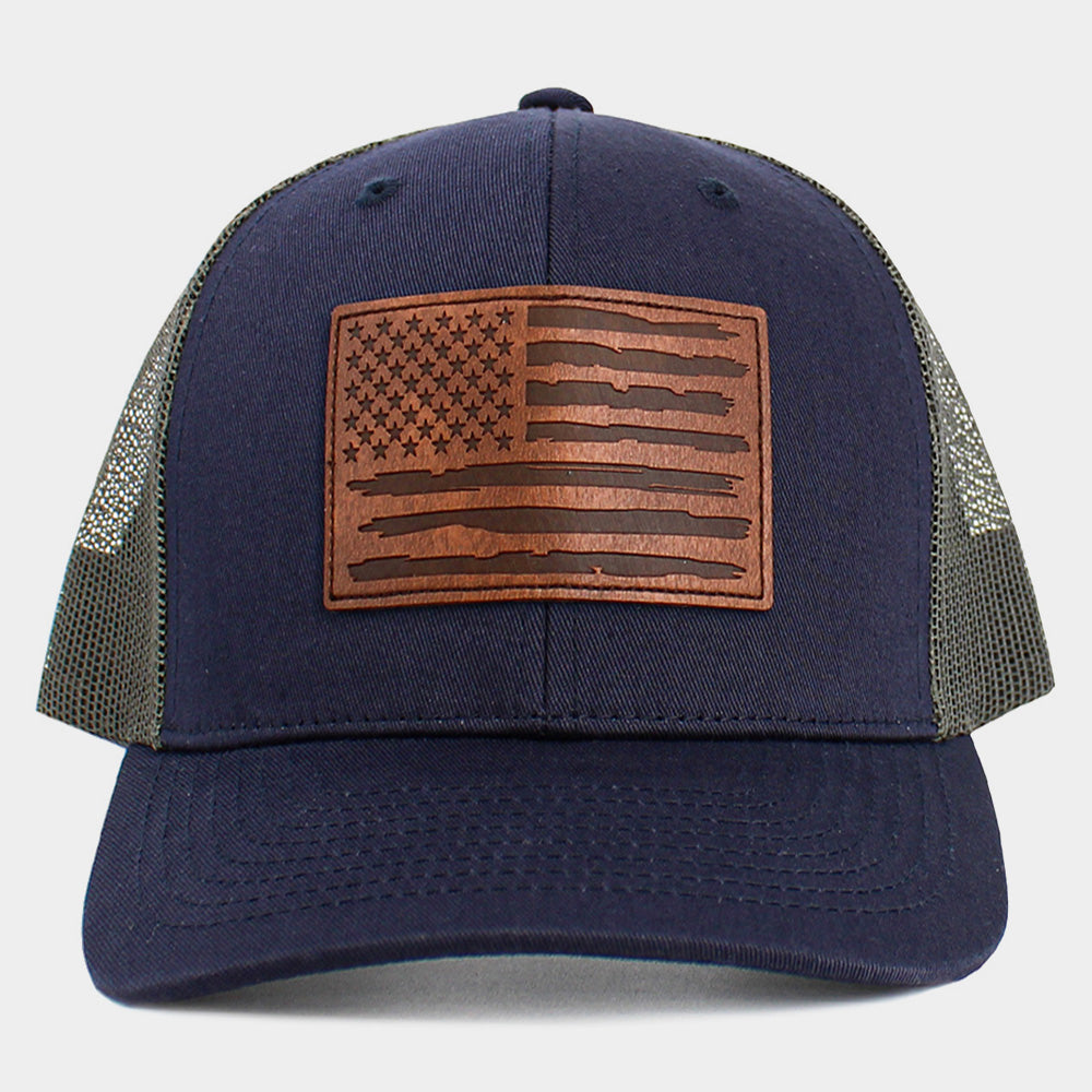 HATEGORY American USA Flag Patch Pointed Mesh Back Trucker Hat