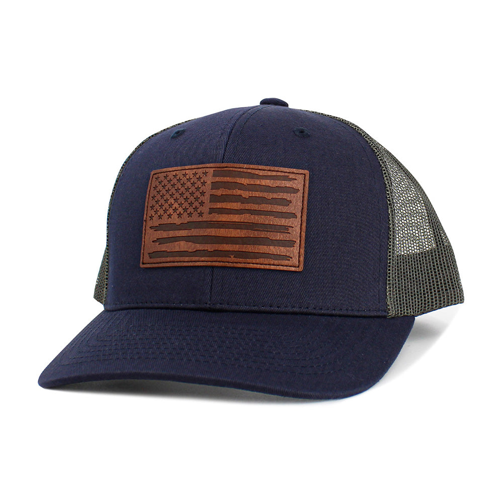 HATEGORY American USA Flag Patch Pointed Mesh Back Trucker Hat