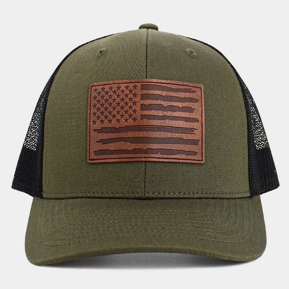 HATEGORY American USA Flag Patch Pointed Mesh Back Trucker Hat