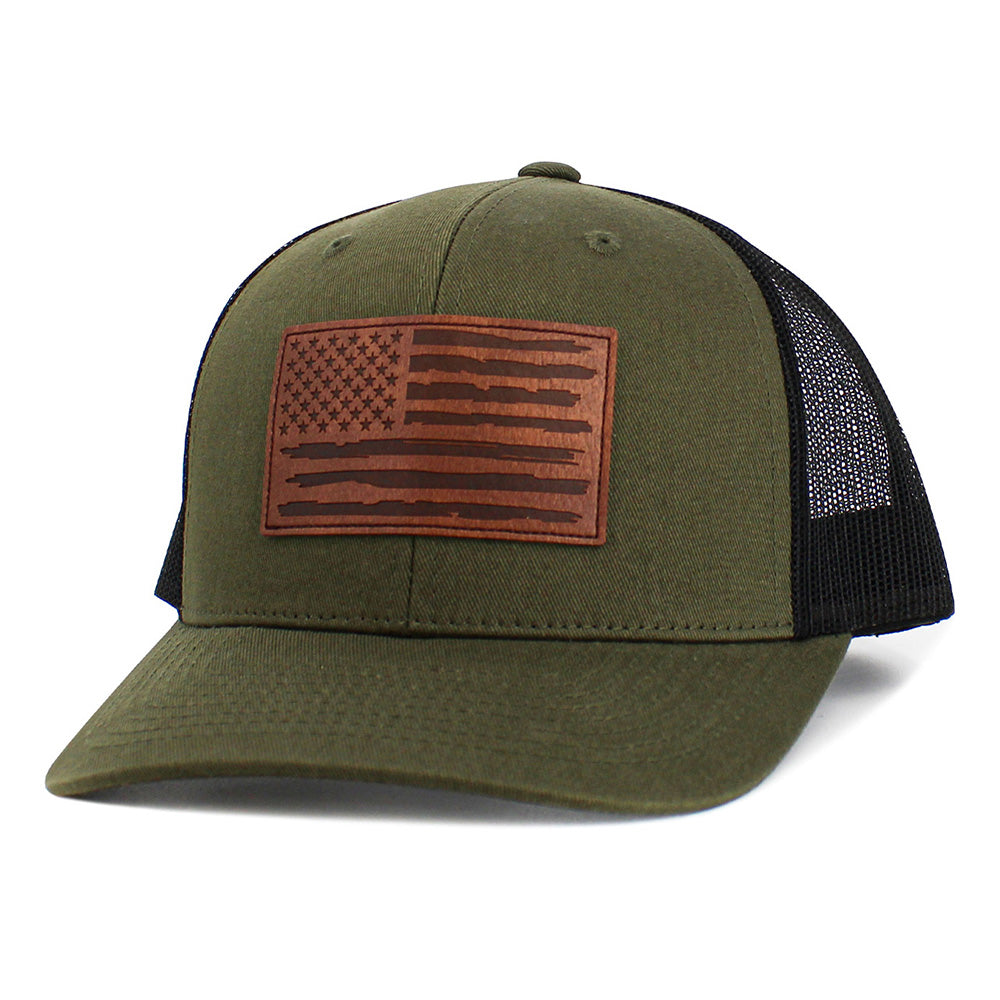 HATEGORY American USA Flag Patch Pointed Mesh Back Trucker Hat