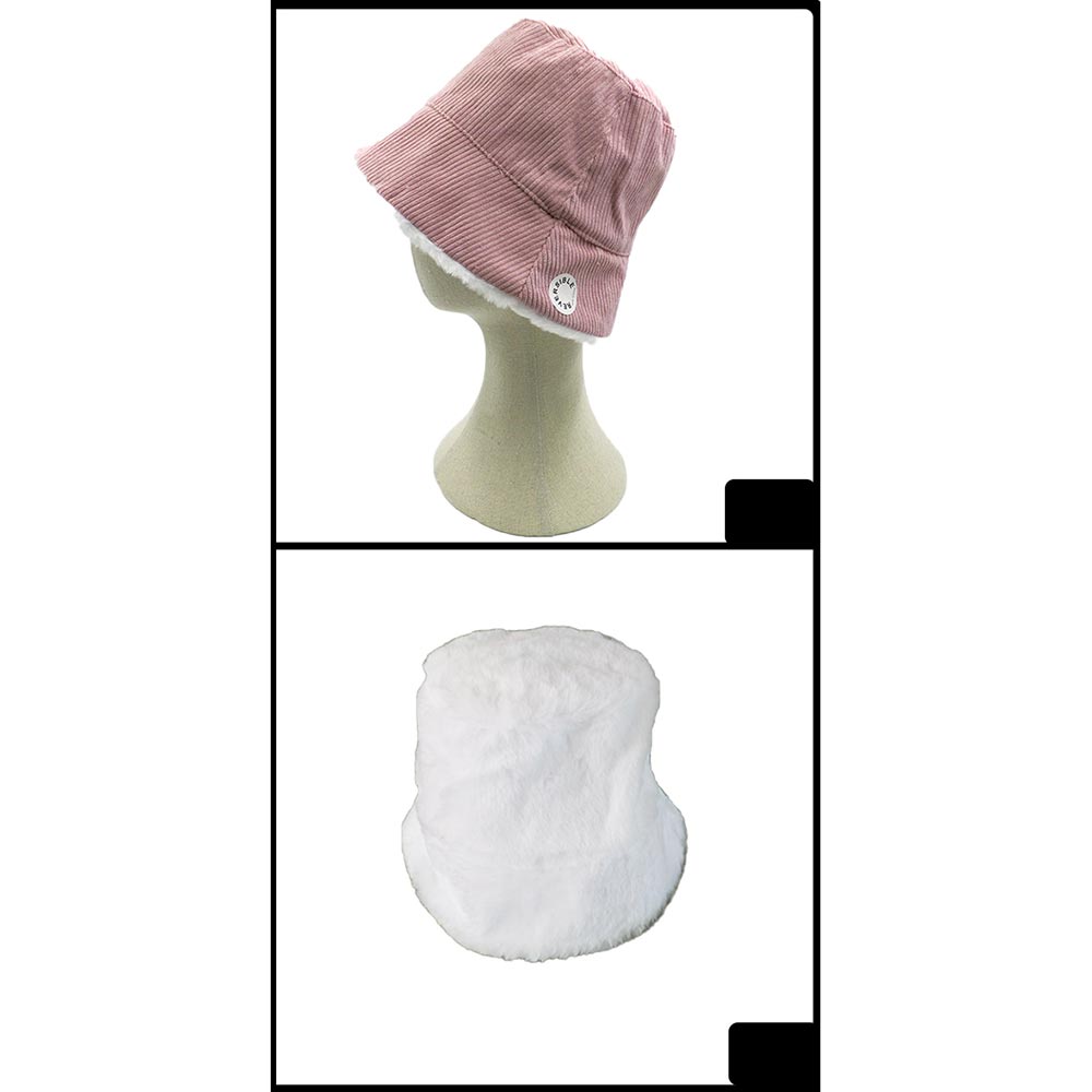 HATEGORY Reversible Corduroy Soft Faux Fur Bucket Hat