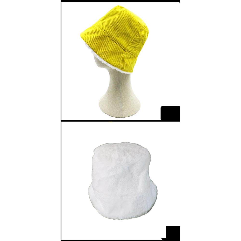 HATEGORY Reversible Corduroy Soft Faux Fur Bucket Hat