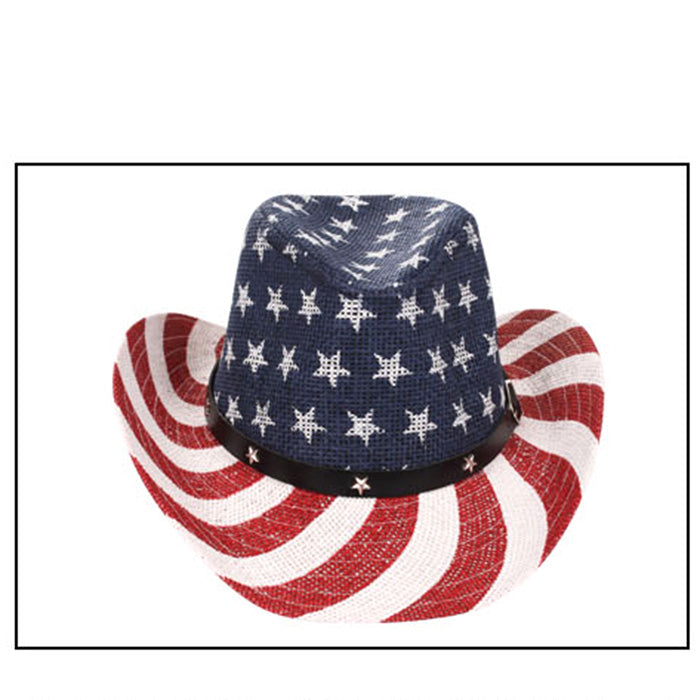 HATEGORY American Flag Print Straw Cowboy Sun Hat