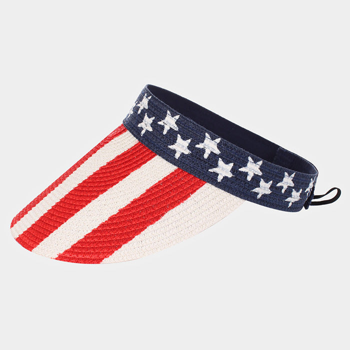 HATEGORY American Flag Print Straw Visor Sun Hat