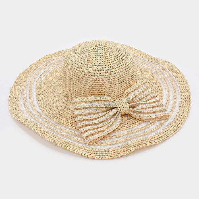 HATEGORY See through stripe paper floppy sun hat with bow