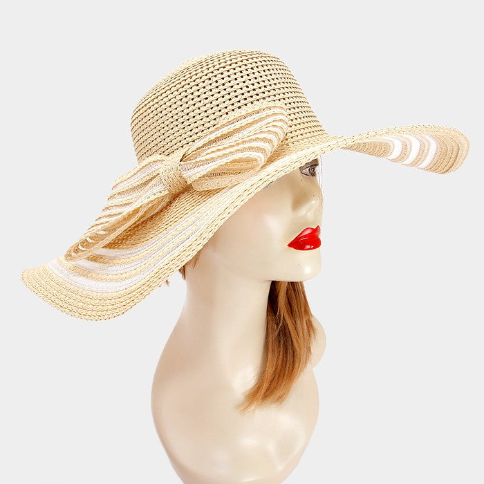 HATEGORY See through stripe paper floppy sun hat with bow