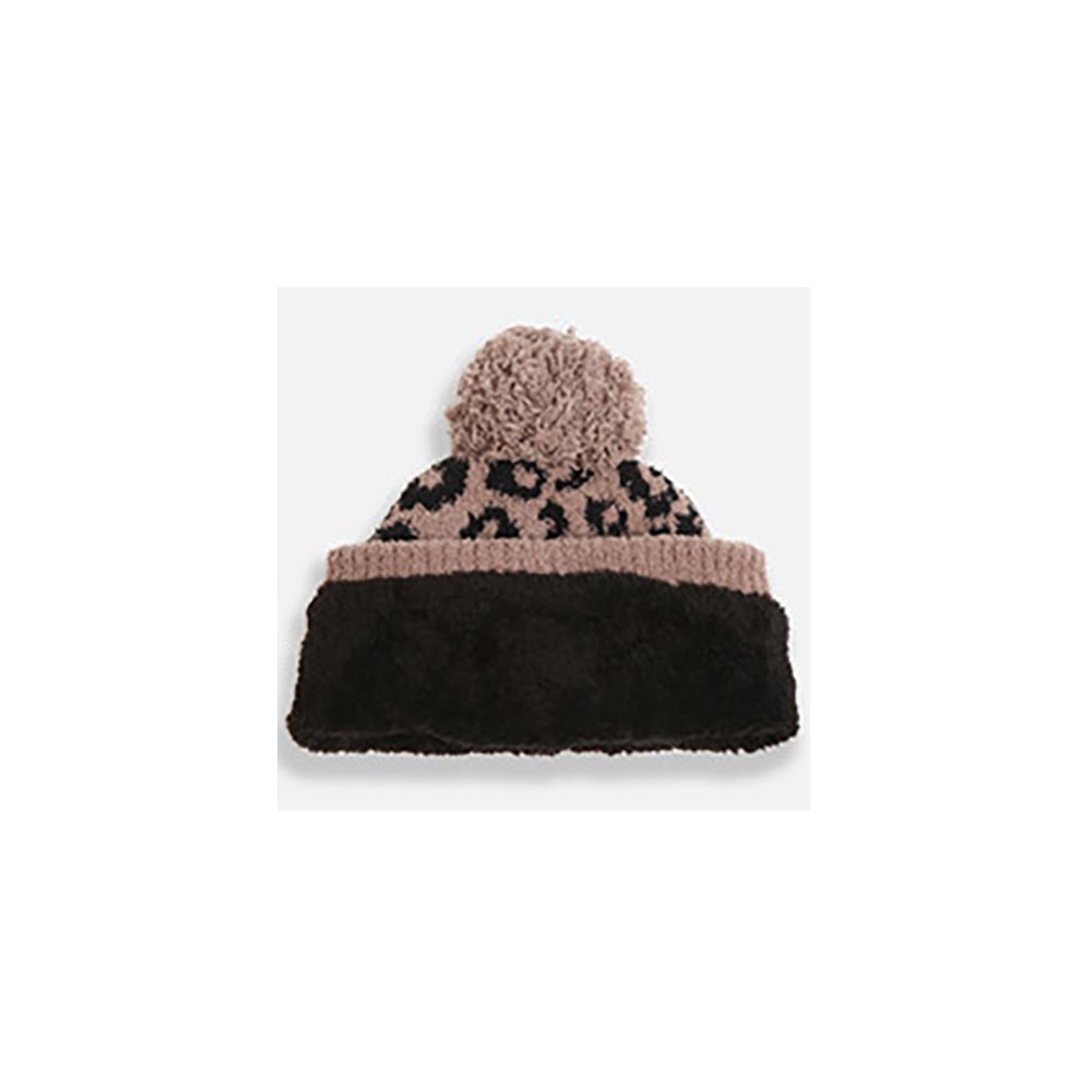 HATEGORY Leopard Lined Pom-Pom Beanie
