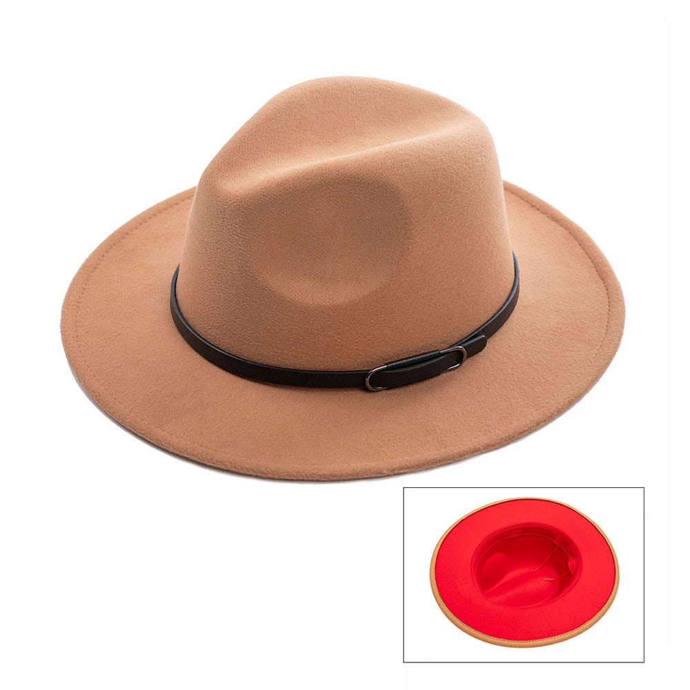 HATEGORY Faux Leather Band Pointed Solid Panama Hat