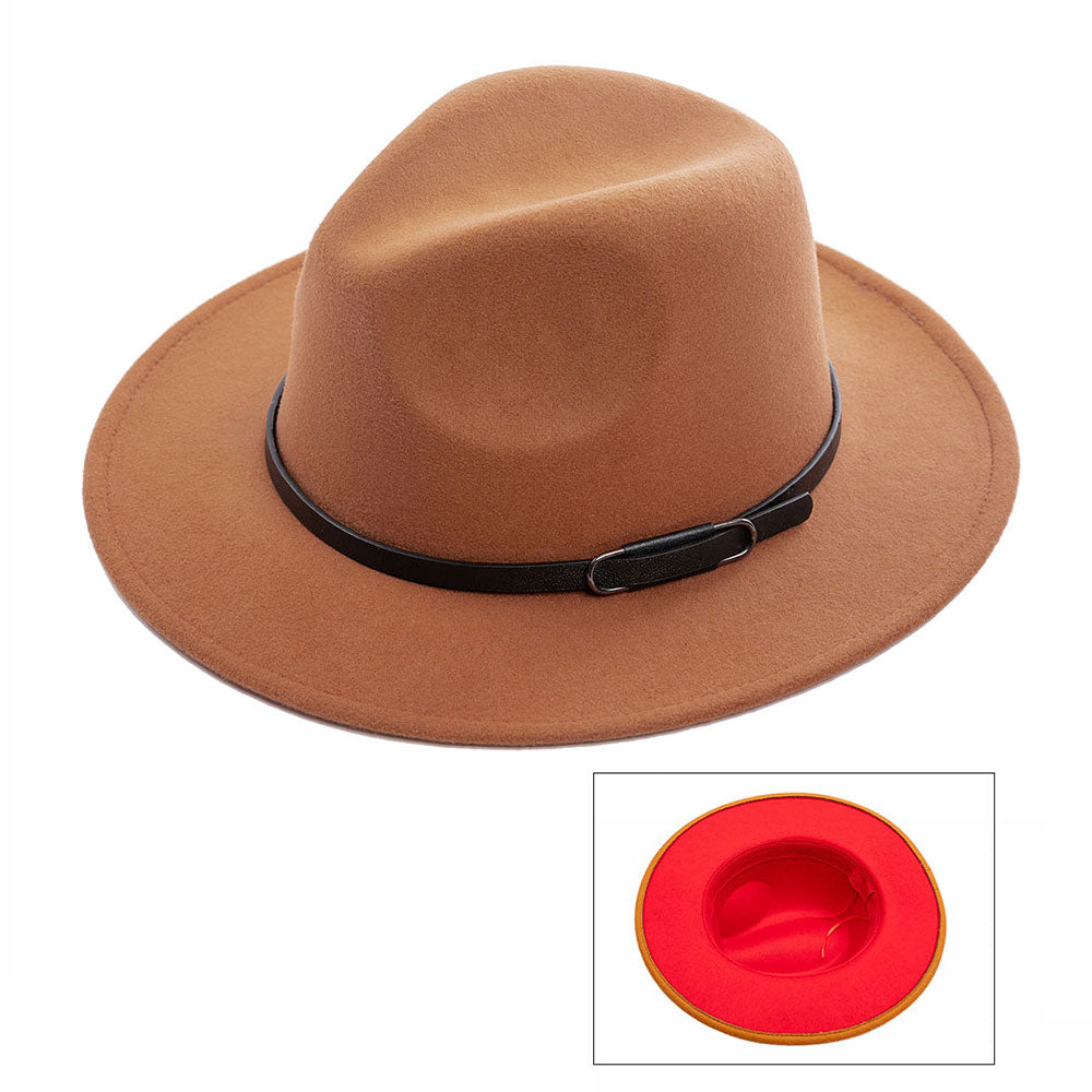 HATEGORY Faux Leather Band Pointed Solid Panama Hat