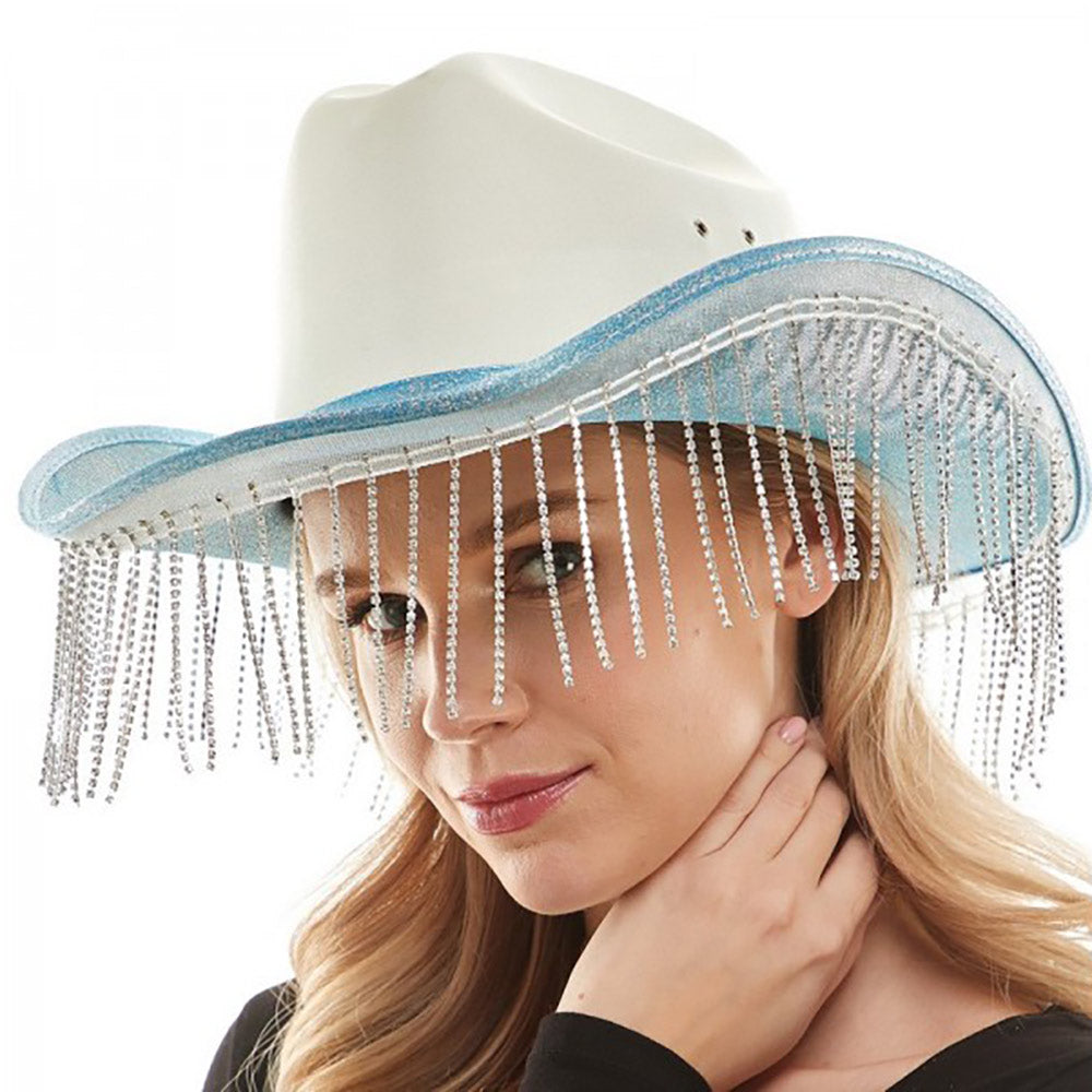 HATEGORY Rhinestone Fringe Glittered Cowboy Hat