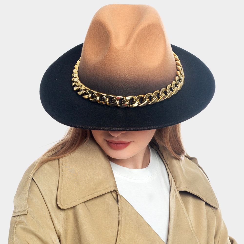 HATEGORY Chain Band Accented Ombre Panama Hat