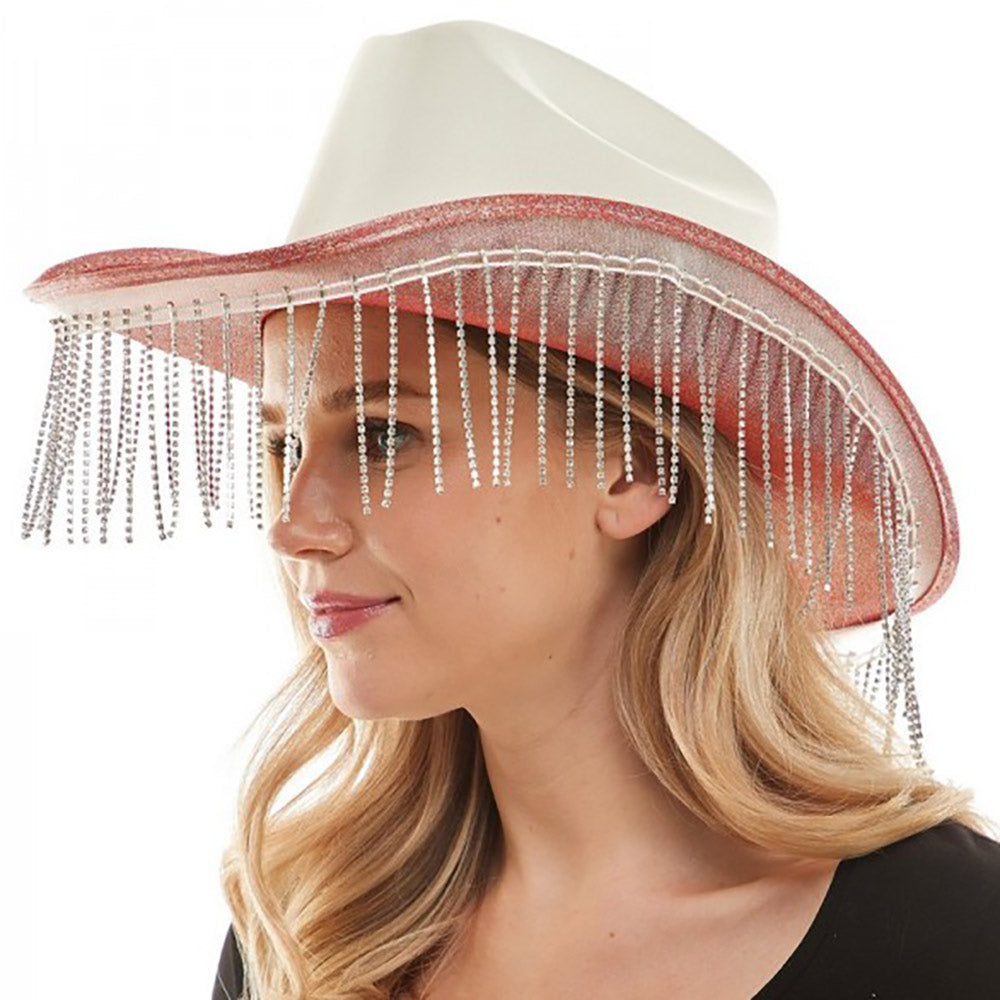 HATEGORY Rhinestone Fringe Glittered Cowboy Hat