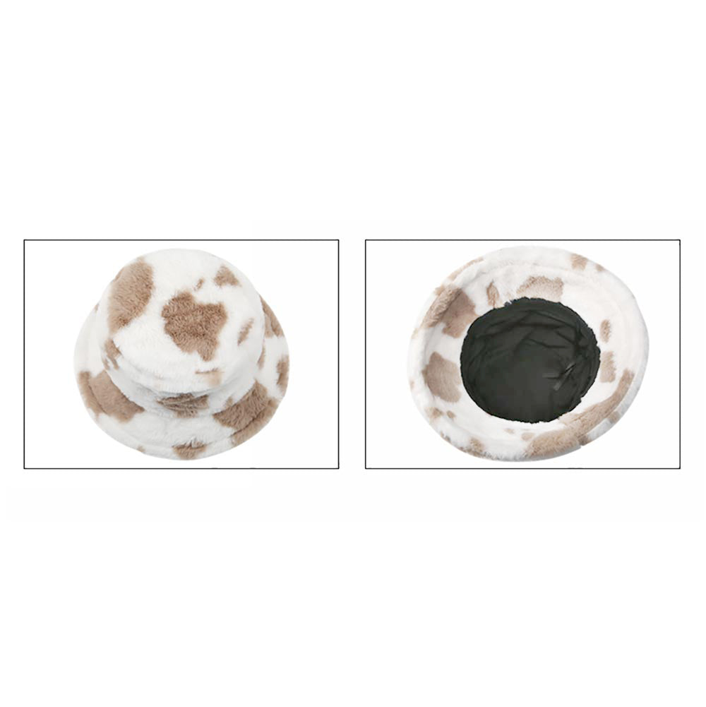 HATEGORY Cow Patterned Soft Faux Fur Bucket Hat