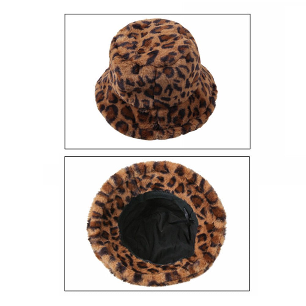 HATEGORY Leopard Patterned Soft Faux Fur Bucket Hat
