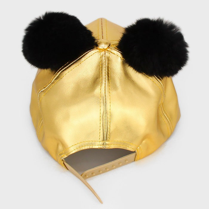 HATEGORY POM POM EAR LEATHER SNAP BACK CAP HAT