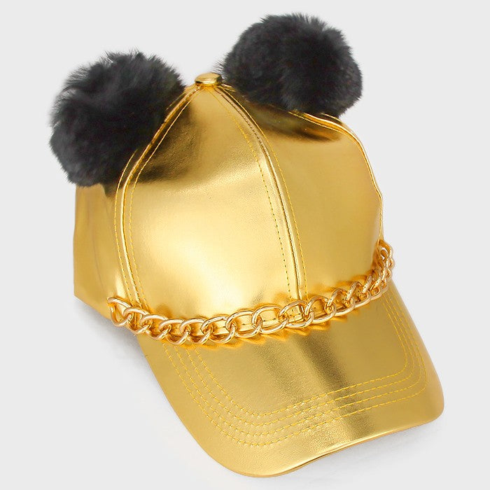 HATEGORY POM POM EAR LEATHER SNAP BACK CAP HAT