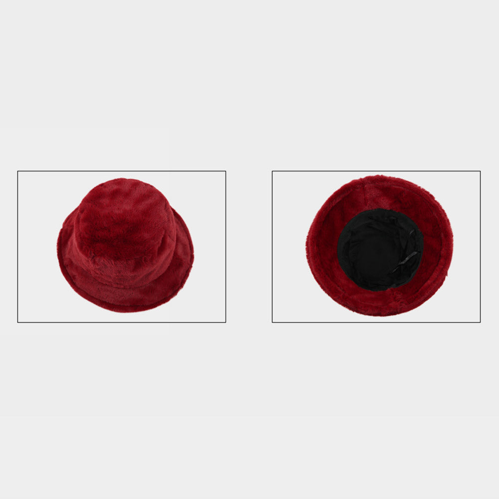 HATEGORY Faux Fur Solid Bucket Hat