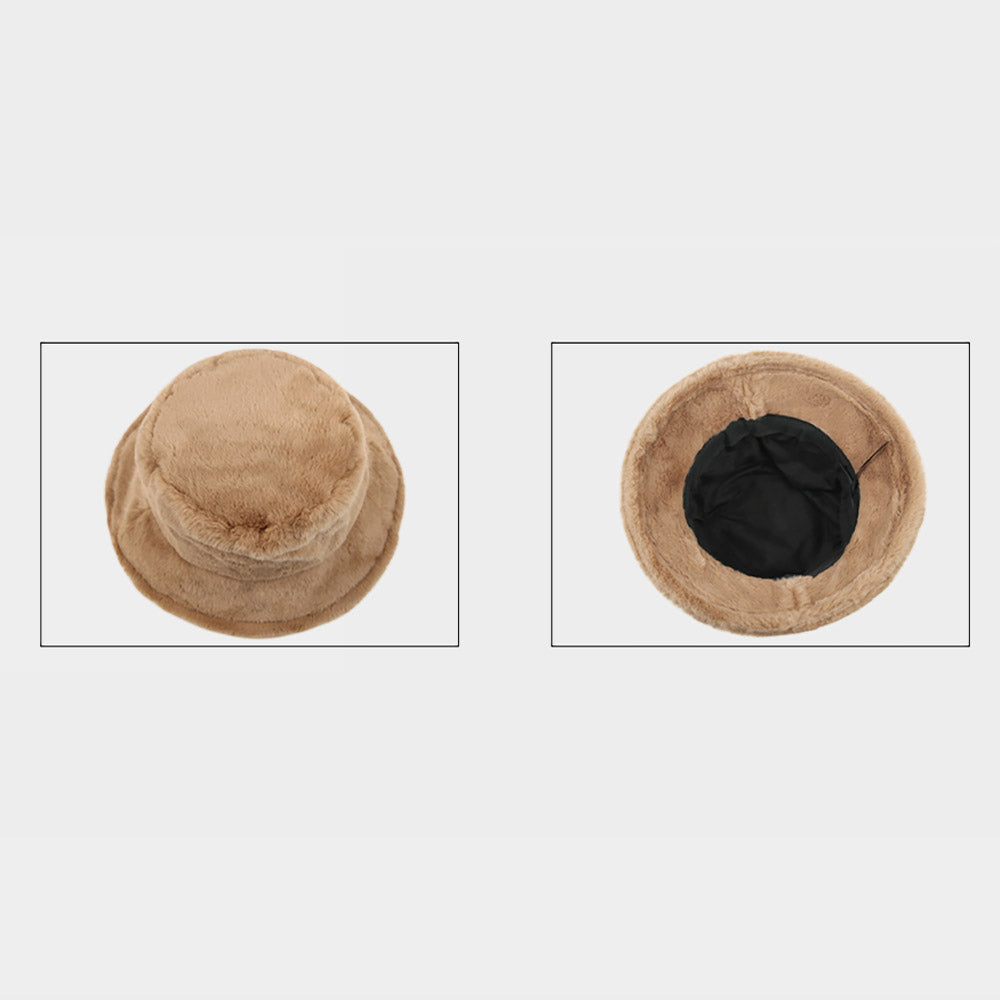 HATEGORY Faux Fur Solid Bucket Hat