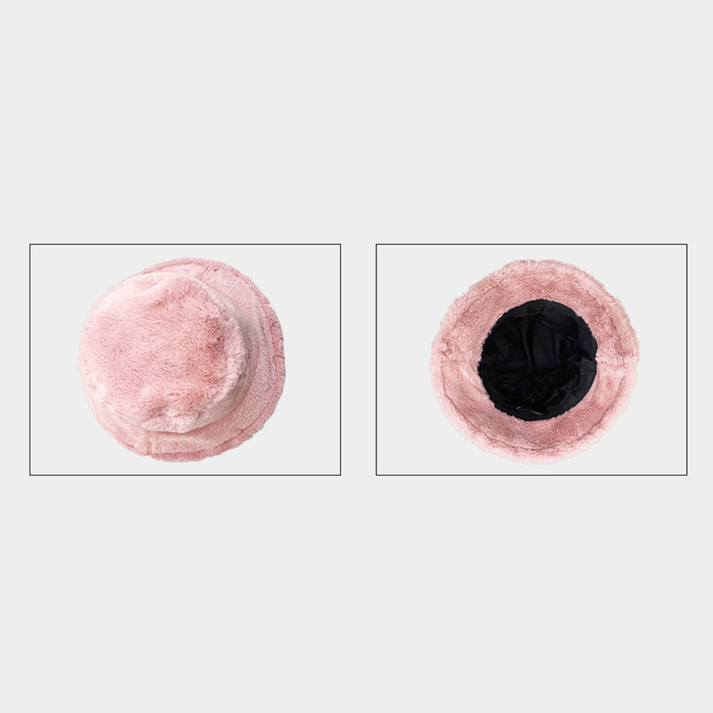 HATEGORY Faux Fur Solid Bucket Hat