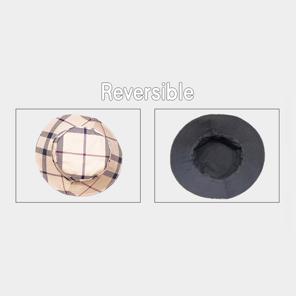 HATEGORY Plaid Check Patterned Reversible Bucket Hat