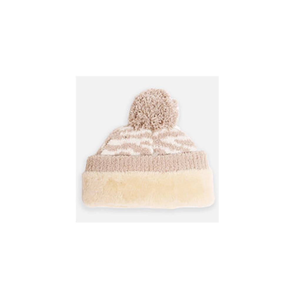 HATEGORY Zebra Lined Pom-Pom Beanie