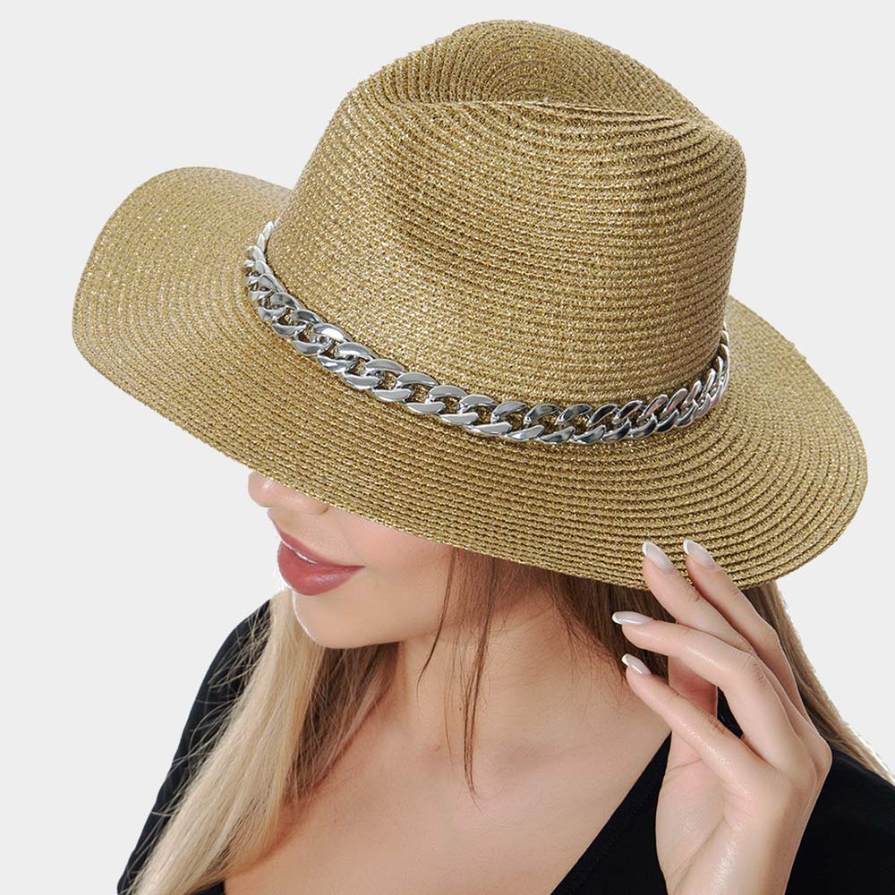 HATEGORY Chain Band Straw Panama Sun Hat