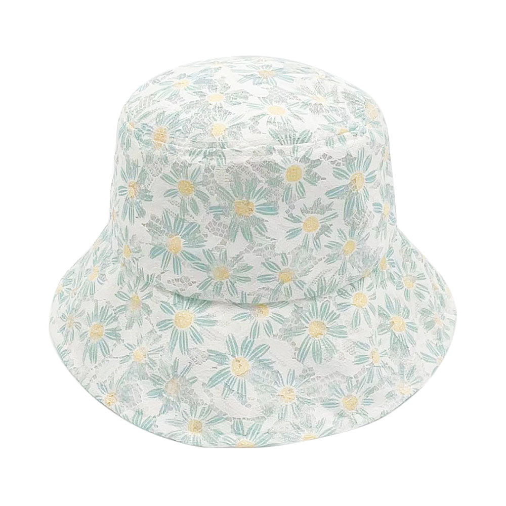 HATEGORY Daisy Flower Print Lace Bucket Hat