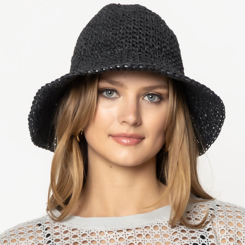 HATEGORY Solid Straw Bucket Sun Hat