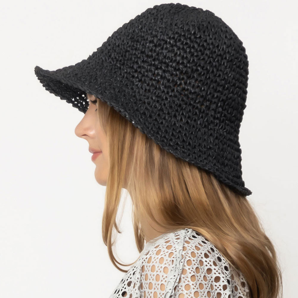 HATEGORY Solid Straw Bucket Sun Hat
