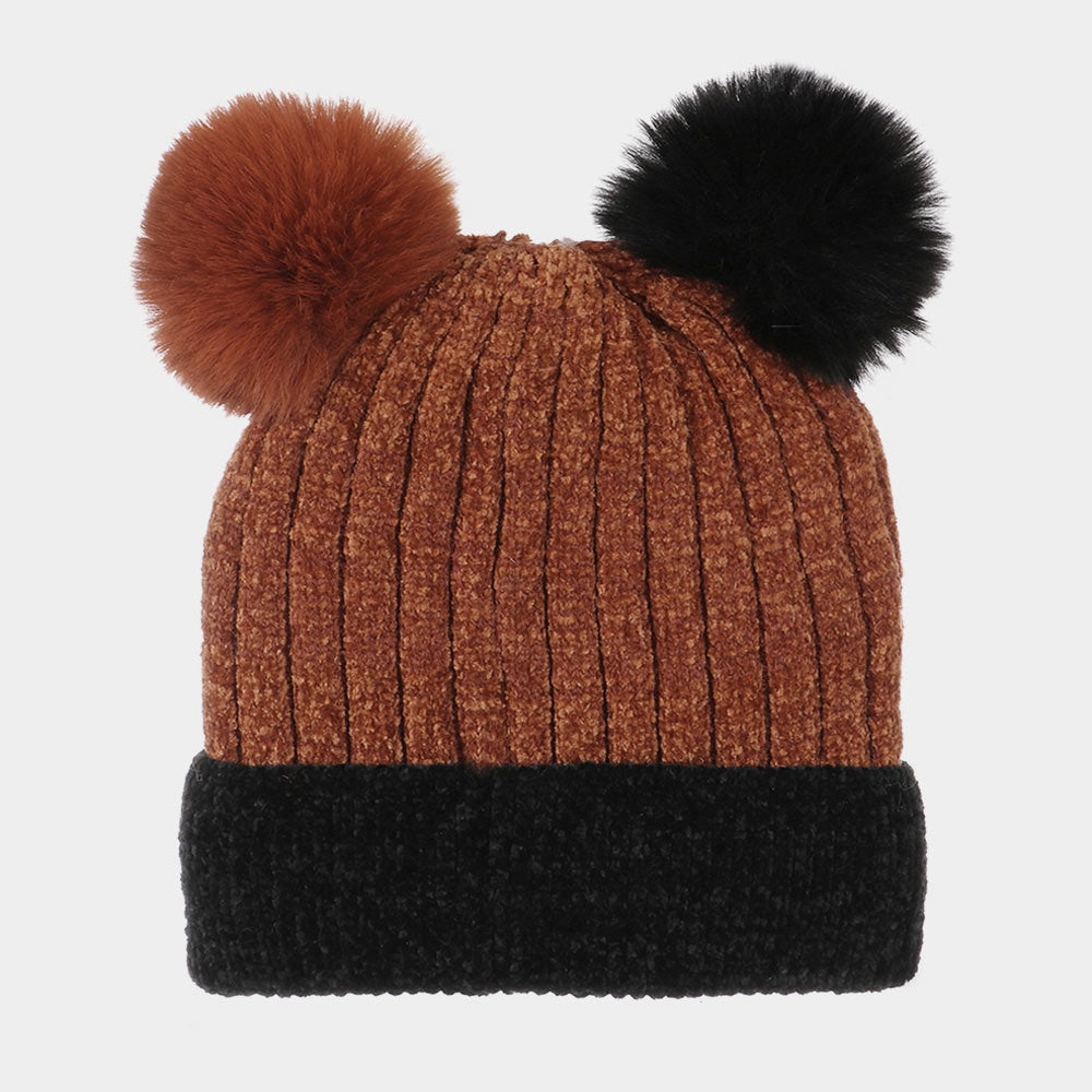 HATEGORY Pom Pom Ear Solid Beanie Hat