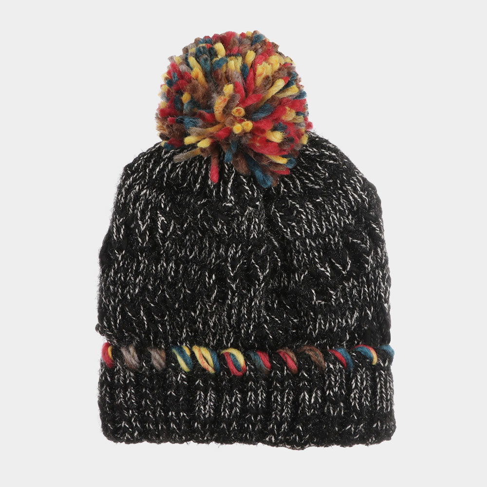 HATEGORY Solid Rainbow Pompom Beanie Hat