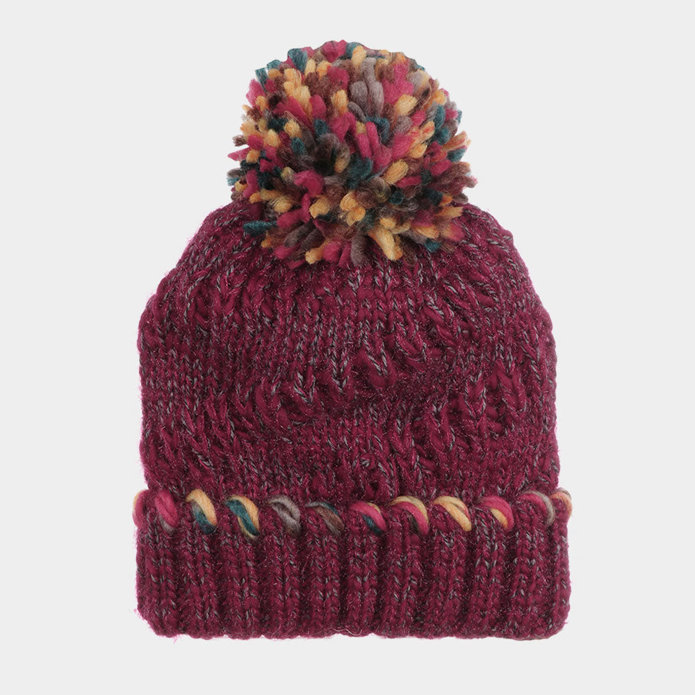 HATEGORY Solid Rainbow Pompom Beanie Hat