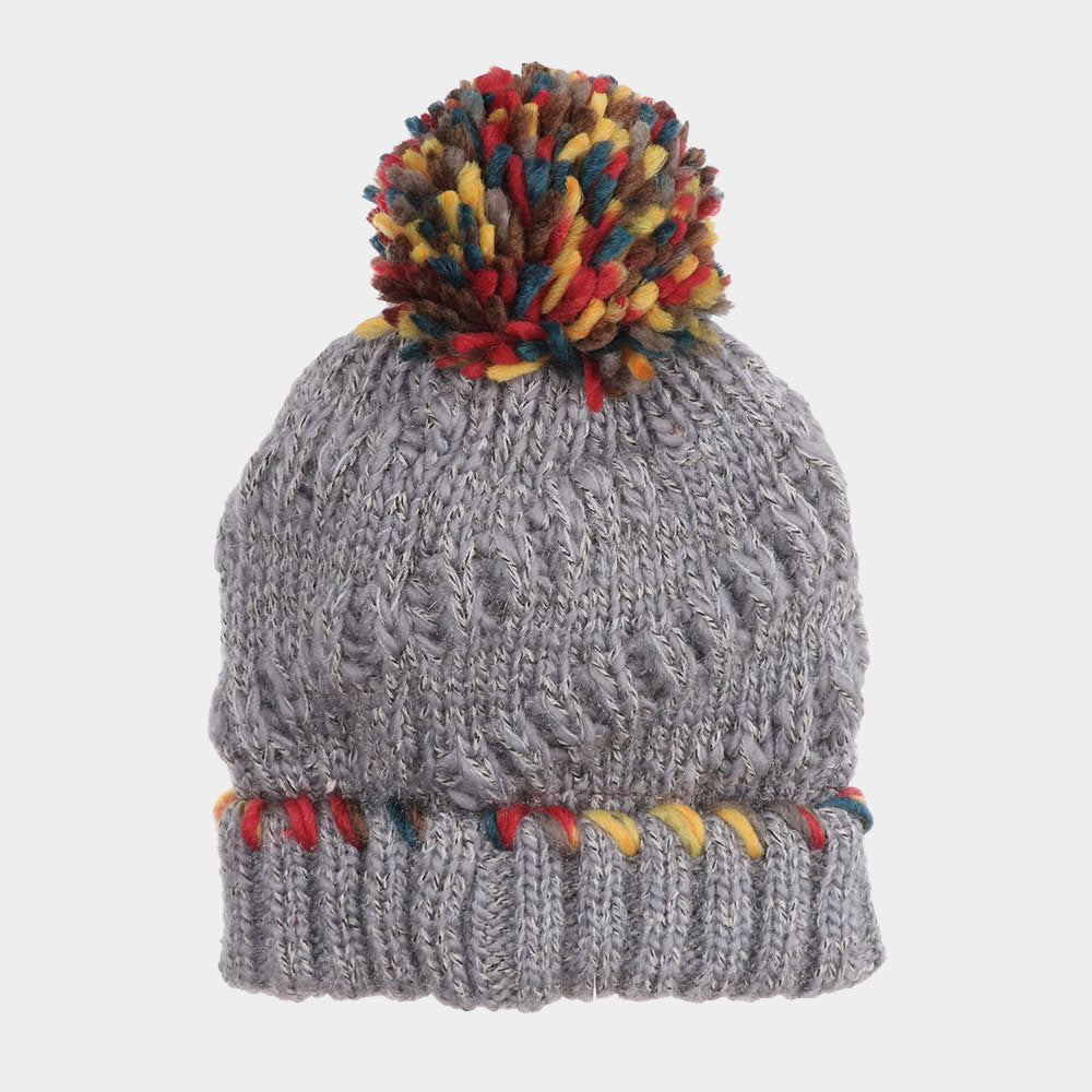 HATEGORY Solid Rainbow Pompom Beanie Hat