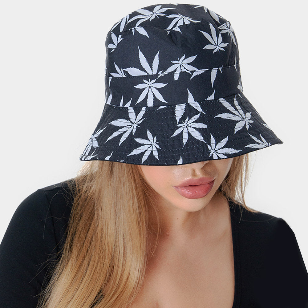 HATEGORY Hemp Leaf Patterned Bucket Hat