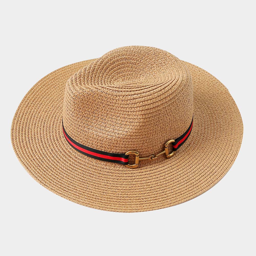 HATEGORY Color Block Band Straw Panama Sun Hat