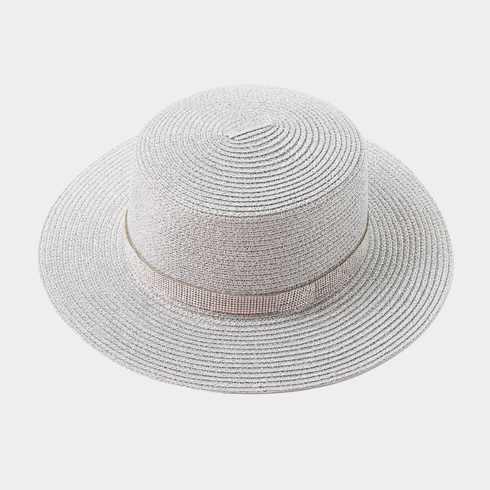 HATEGORY Bling Band Boat Straw Sun Hat