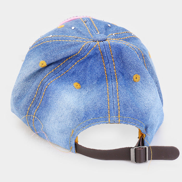 HATEGORY Bling "Hope" Pink Ribbon Denim Baseball Cap