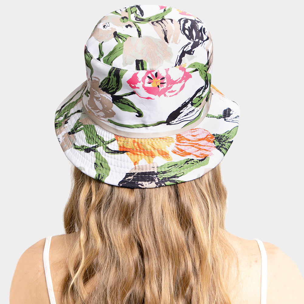 HATEGORY Reversible Floral Leaf Patterned Bucket Hat