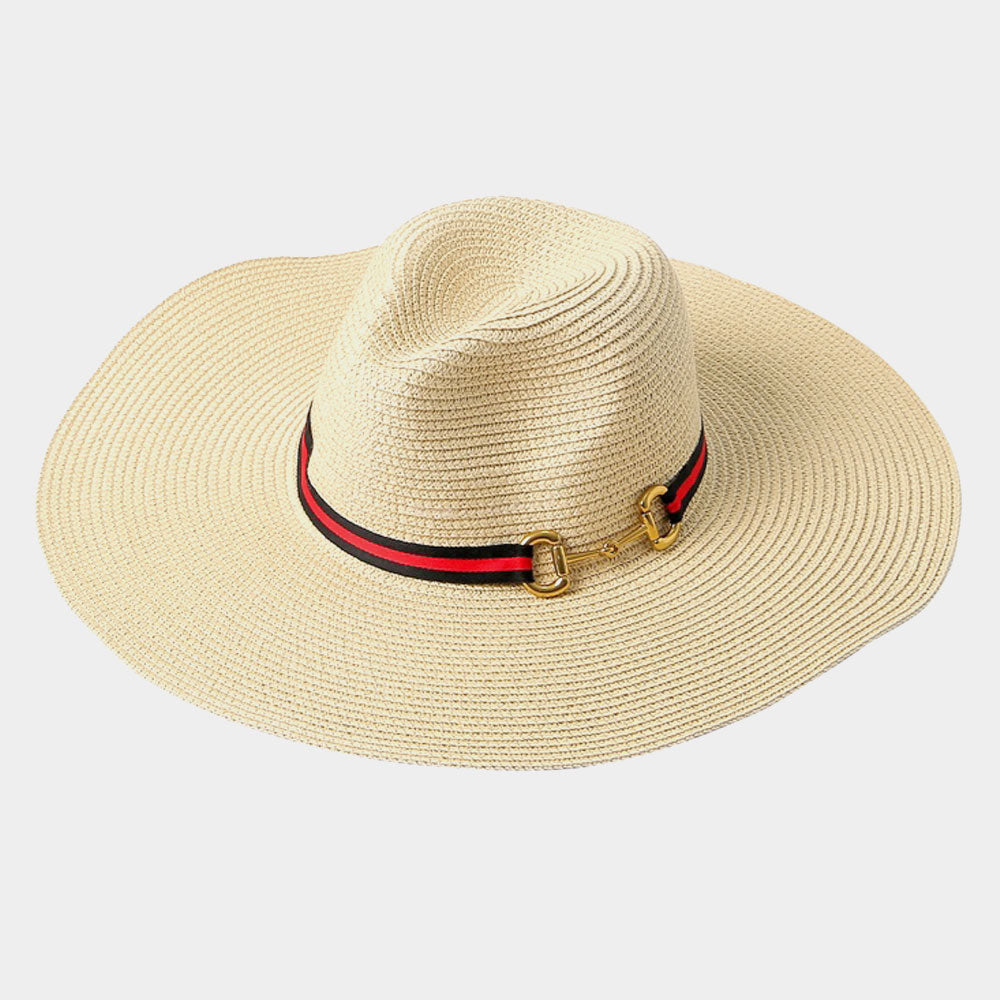 HATEGORY Color Block Band Straw Panama Sun Hat