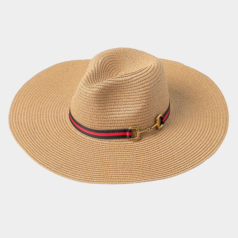 HATEGORY Color Block Band Straw Panama Sun Hat