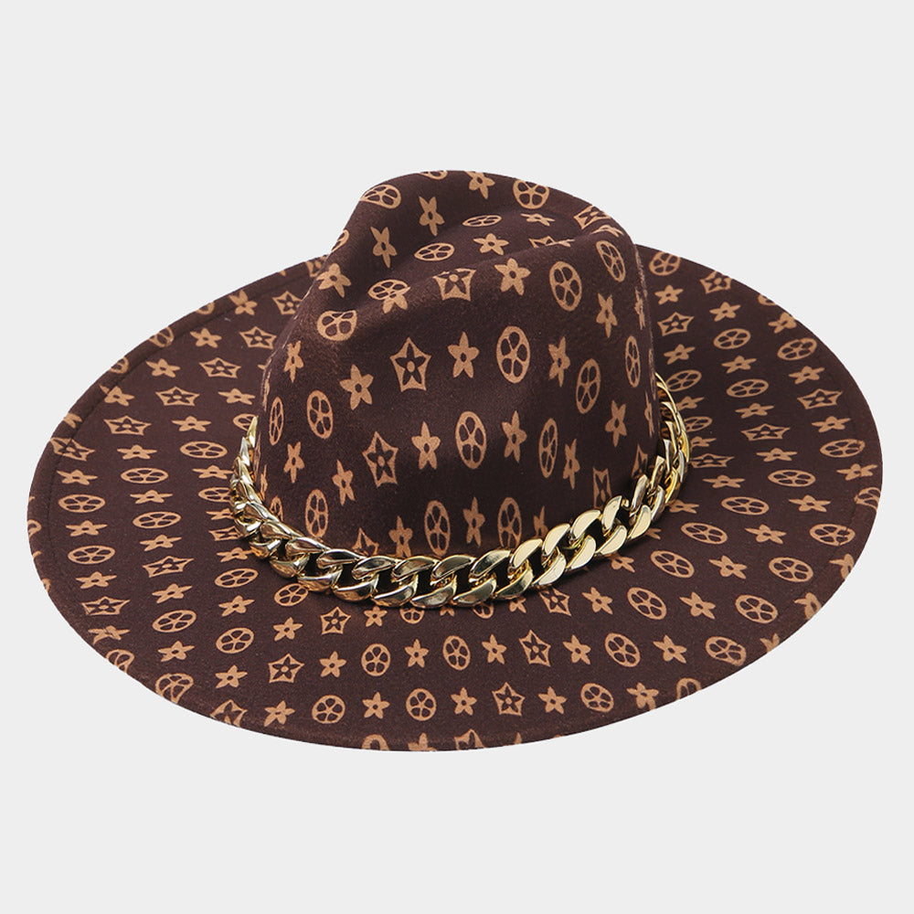 HATEGORY Chain Band Luxury Patterned Panama Hat