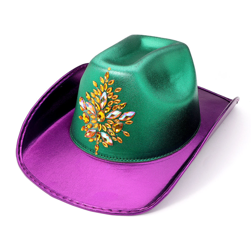 HATEGORY Marquise Stone Embellished Mardi Gras Fedora Hat
