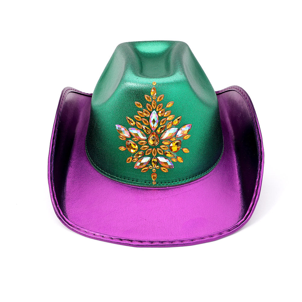 HATEGORY Marquise Stone Embellished Mardi Gras Fedora Hat