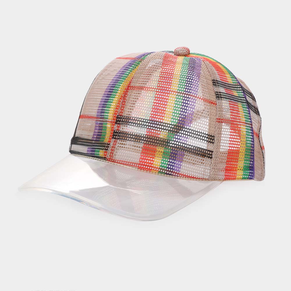 HATEGORY Rainbow Check Transparent Brim Trucker Cap