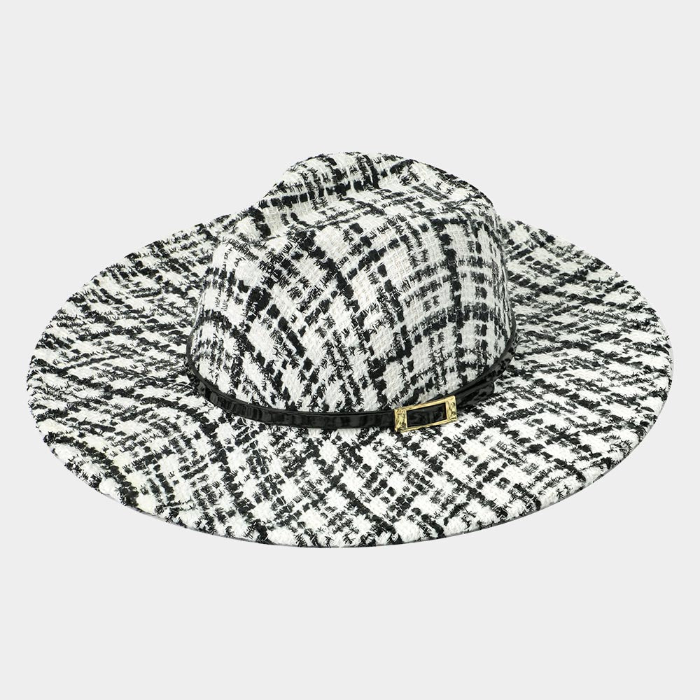 HATEGORY Belt Band Accented Check Patterned Panama Hat